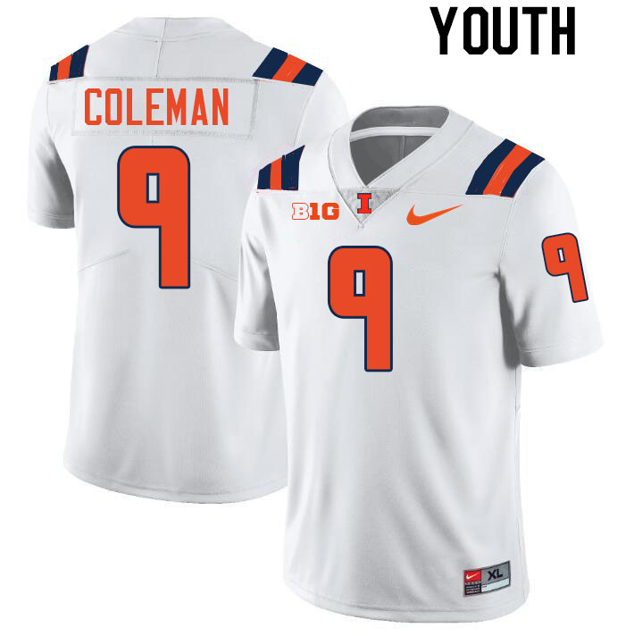 Youth #9 Seth Coleman Illinois Fighting Illini College Football Jerseys Stitched-White